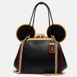 NWT COACH AND MICKEY MOUSE KEITH HARING SIGNATURE KISSLOCK;B4 IN BLACK LEATHER